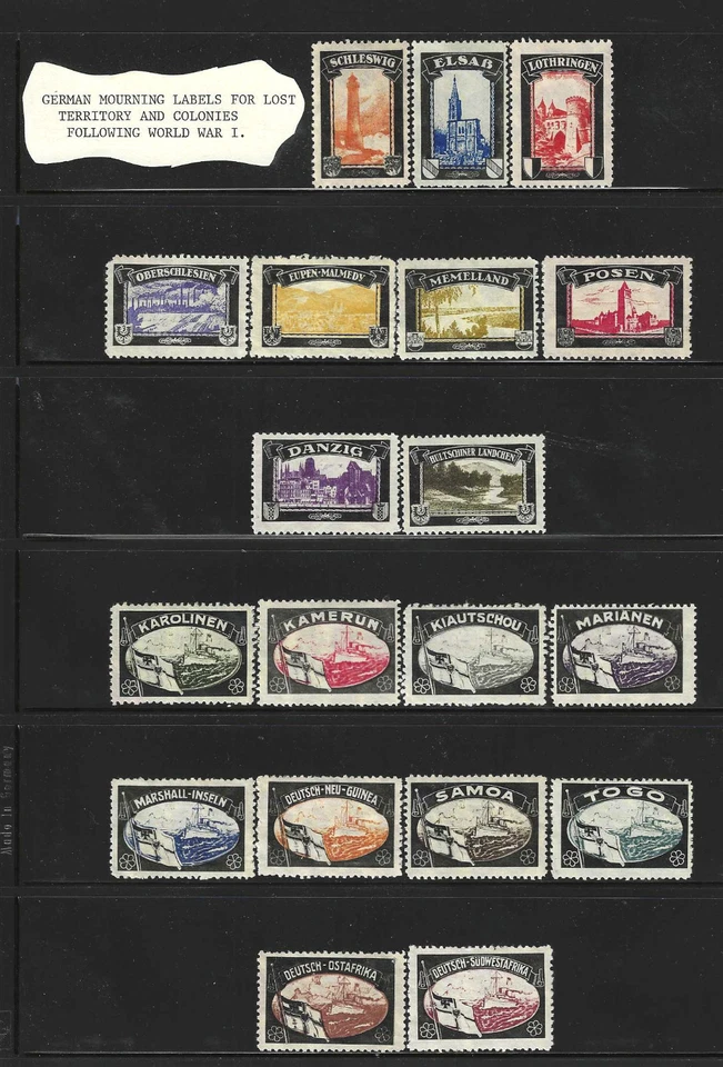 GERMANY 1920s WWI Mourning Labels for Lost Territory and Colonies, all 19  VF-XF - Image 1 of 1