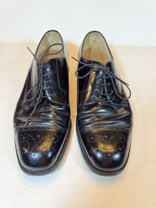 Size 9 EE Salvatore Ferragamo Black Wingtip Leather Lace Up Oxford Dress Shoes - Picture 1 of 11