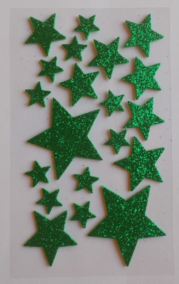 20 Sticker Sterne Grün Glitzer Großer Stern 4,5 cm Kleiner 1,5 cm Weihnachten - Bild 1 von 1