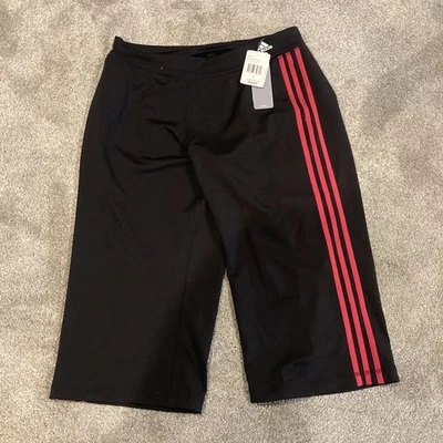Adidas Womens Capri Track Pants Black Pink Stripes Large New With Tags - Image 1 of 4
