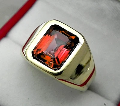 Anillo granate natural 14k oro amarillo macizo anillo para hombre joyería anillo hecho a mano Foto 1 de 2