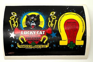 Vintage Lucky Cat Incense Powder Label Mystical Hoodoo Chicago Famous Products - Picture 1 of 2