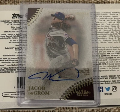 2018 Topps Tier One Jacob DeGrom Auto #40/110  - Image 1 of 2