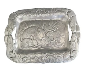 Bunny Rabbit Easter Holiday Bunnies Serving Tray Dish Cast Aluminum 17”x12.5” - Bild 1 von 9