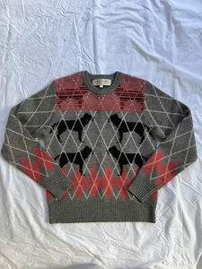 RARE VINTAGE United Bamboo Argyle Sweater Featuring Dogs 100% Wool Gray S - Picture 1 of 7