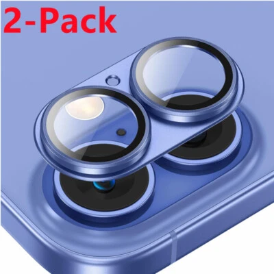 Paquete de 2 cubiertas protectoras de lente de cámara de metal de vidrio templado para iPhone 16/16 Plus Foto 1 de 4