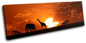 African SUNSET   Animals SINGLE CANVAS WALL ART Picture Print VA - Picture 1 of 1