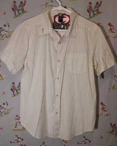 😀 Split Casual Button Short Sleeve Down Mens Size Medium Multicolor Striped - Picture 1 of 11
