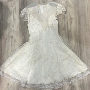 Jessica McClintock size 7 flower girl white lace prairie dress size 7 Vintage - Picture 1 of 7