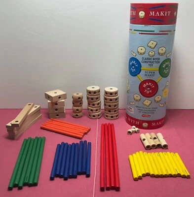 Schylling Makit Classic Wood Construction Toy Kit 68 of 70 Pieces Mint Condition - Image 1 of 4