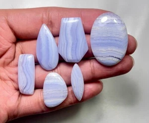 124ct 100% NATURAL TOP QUALITY BLUE LACE AGATE CABOCHON LOOSE GEMSTONE LOT B1 - Picture 1 of 5