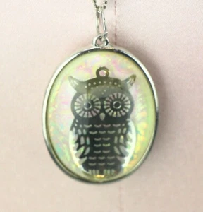 Kohl's Necklace Long Silver-Tone with Opalescent Owl Pendant #1198 - Picture 1 of 3
