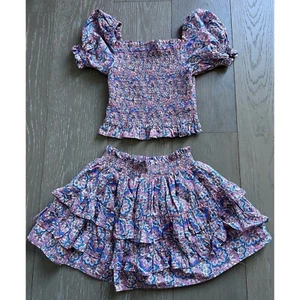 Mini Boden Girls Floral Skirt Crop Top Set Outfit Sz 5/6 - Picture 1 of 4