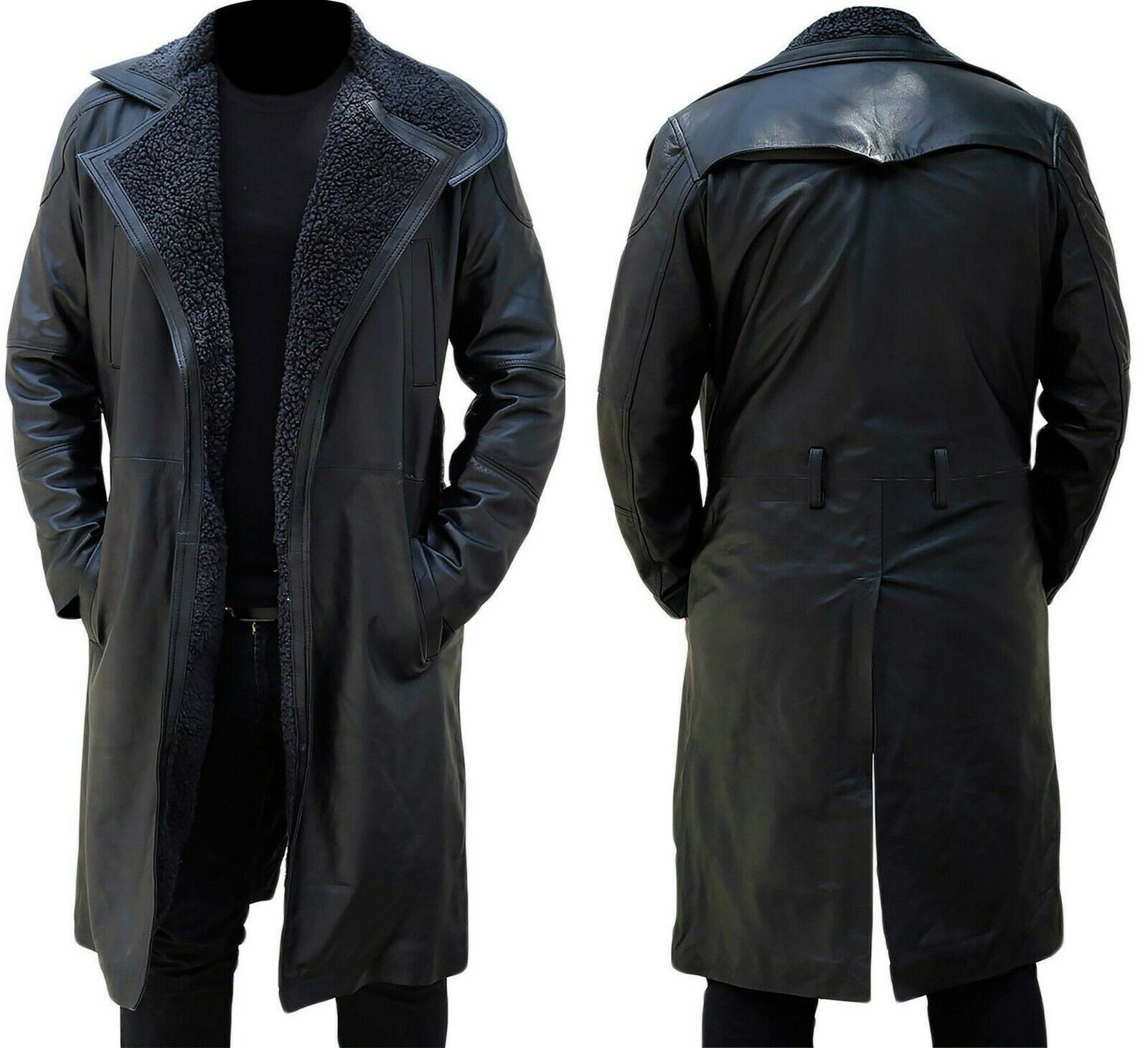 Mens Long Trench Coat Winter Black 