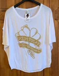 Para mujer NUEVA DENTZ Mangas Cortas Blanco "Irlandés hoy..." Camiseta Etiqueta Talla 2XL - Imagen 1 de 4