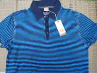 New Hugo Boss mens blue striped golf pro thin knit slim fit polo t-shirt Small