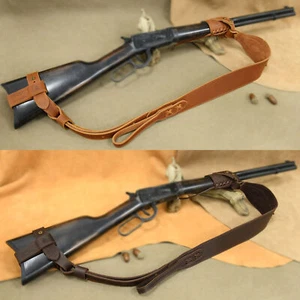 1 Set Leather Rifle Gun Harnessed Butt Holder + Gun Sling +Barrel No Drill Mount - Picture 1 of 58