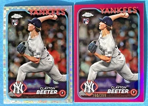 2024 Topps Chrome Update *2-Card-Lot* X-Fractor + Pink/399 Clayton Beeter RC NYY - Picture 1 of 2