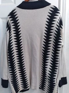 Geometric Pattern Open Front Cardigan Sweater Navy White Aztec Long Sleeve - Picture 1 of 5