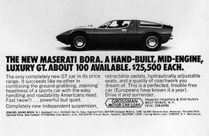 Maserati Bora 1973 ""construido a mano lujo GT"" anuncio original - Imagen 1 de 1