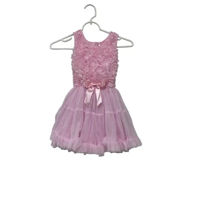 Vestido Popatu Volantes Línea A Niñas Pequeñas Talla 3-4 S Rosa Floral Sin Mangas Lazo Foto 1 de 4