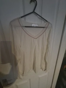 White ivory extra soft long sleeve v neck lace trim top Size 14 - Picture 1 of 2