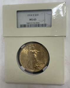 1914-S $20 ST Gauden Gold NGC MS65 Gem Bu MS 65 With Intercept Shield Vintage - Picture 1 of 7