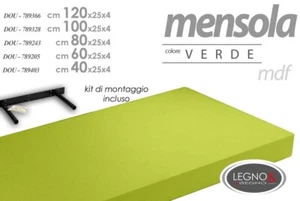 MENSOLA DI LEGNO MDF CM 60*25*3.8 COMPRESO DI KIT DI MONTAGGIO VERDE PENSILE - Foto 1 di 1