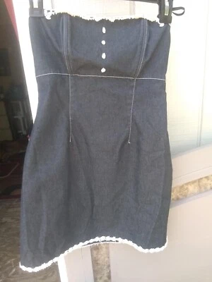 Mini Vestido Moda International Denim Sin Tirantes con Ribete Floral (Talla 2) Foto 1 de 4