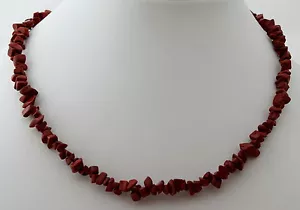 RED JASPIS gemstone splinter chain approx. 45 cm long carabiner lock drummed - Picture 1 of 1
