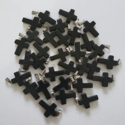 50pcs Natural Obsidian Stone Cross Charms Silver P Beads Pendants Wholesale - Image 1 of 4