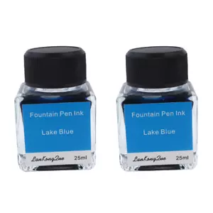 2 x Quality Lake Blue/Turquoise 25ml Calligraphy / Fountain Pen Ink Glass Bottle - Picture 1 of 1