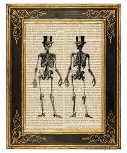 Esqueleto de cuerpo completo con sombrero de copa estampado artístico en página de libro vintage decoración de oficina regalos - Imagen 1 de 3