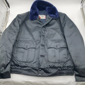 Vtg 80s Super Chief Satin Sheriff Police Bomber Jacket Sz 42R Blue NO BUTTONS - Picture 1 of 15