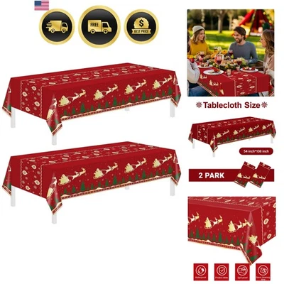 Christmas Disposable Tablecloths 2 Pack Rectangular Holiday Party Decor - Image 1 of 4