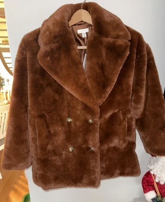 Abrigo de oso de peluche de piel sintética Top Shop para mujer doble pecho talla pequeña 4-6 nuevo con etiquetas Foto 1 de 4