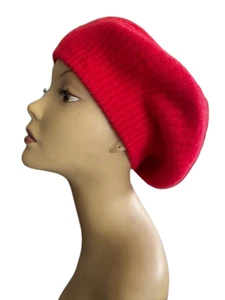 Vintage Red Angora Lambswool Blend Beret Hat Soft Knit 11” Classic Paris Vibes! - Picture 1 of 12