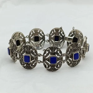 Historisches Armband aus 925er Silber, Markasiten & Lapislazuli - 41 Gramm  - Bild 1 von 16