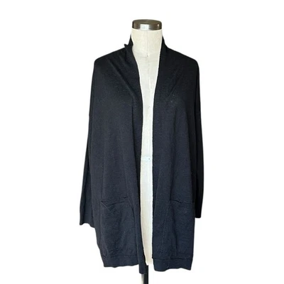 EILEEN FISHER Black High Collar Open Front Cardigan Sweater Women's Size XS NWT - Image 1 of 4