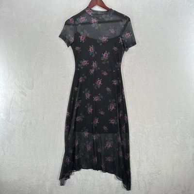 Платье женское средний черный цветочный сетки насмешливый шеи Midi чистый Whimsygoth вампир - Изображение 1 из 4