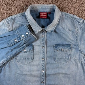 Indian Motorcycle Denim Shirt womens XL Western Blue Fade Long Sleeve biker - Picture 1 of 12