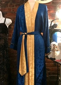 Vintage Robe Christian Dior Neiman Marcus Lounge Wear Womens Gold Royal Blue - Picture 1 of 15
