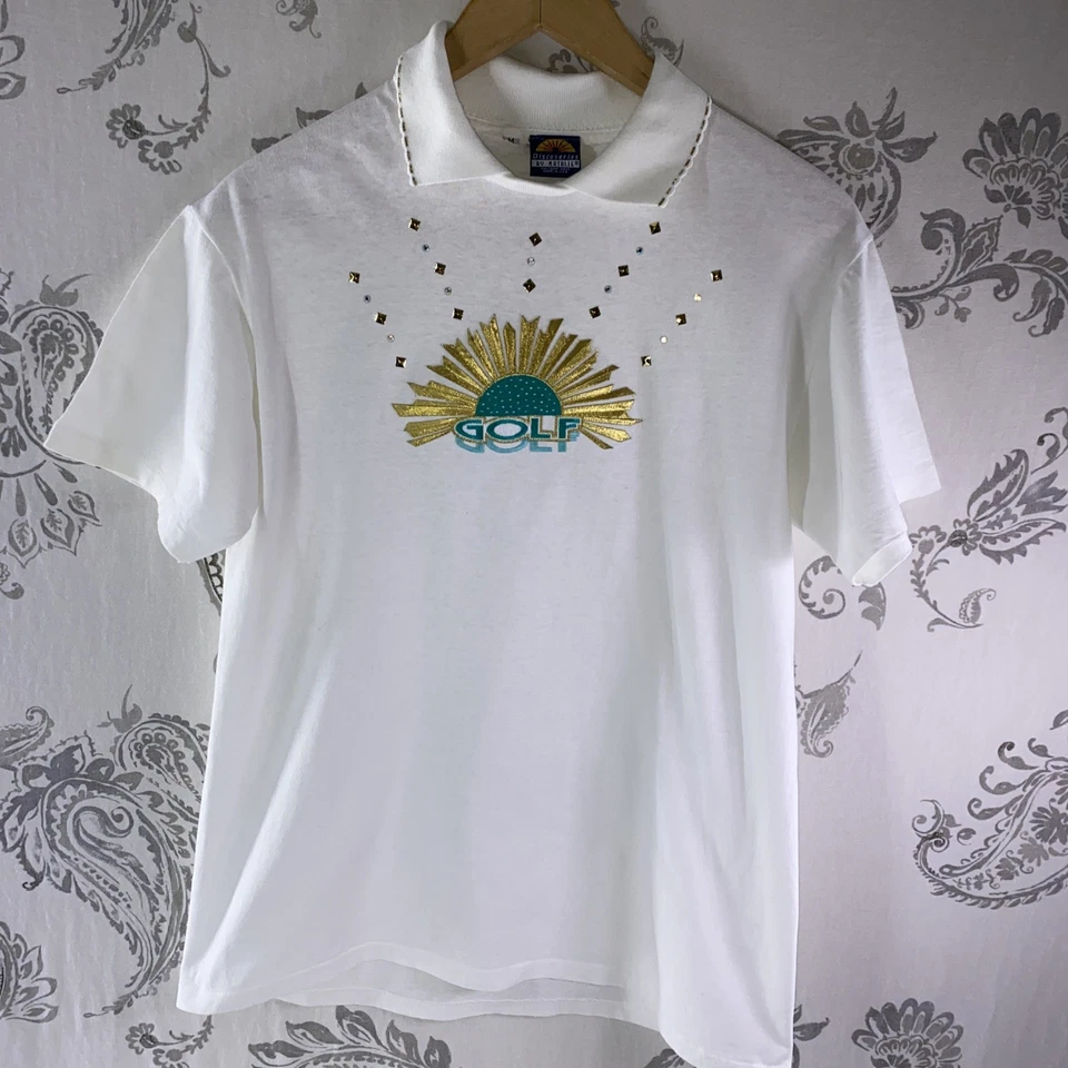 VTG  Golf Embroidered Rhinestone  Women's Shirt Sz MED - Image 1 of 4