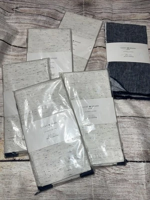 Lucky Brand Napkins Set of 12 Ivory 20"x 20" Cotton Blend Blue Tassel West Coast - Image 1 of 4