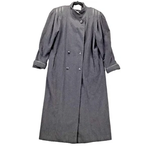 Vintage Ferncroft Coat Womens 14 Wool Cashmere Leather Trim Double Breasted 80s - Picture 1 of 15