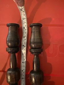 2 Wooden Hand Carved Candle Holders From Dark African Wood 8” Tall - Bild 1 von 9