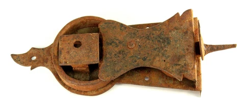 Antique 18th c. Door Lock & Latch Set Hand Forged Iron Cover