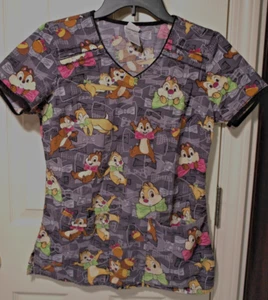 Disney Scrubs Shirt Chip and Dale Gray XS X-Small - Picture 1 of 4