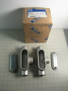 2-pk Eaton T37 CG 1" Form 7 Condulet Outlet Body w/ Cover NEW - Picture 1 of 3
