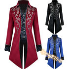 Men Victoria Steampunk Trench Coat Medieval Tuxedo Embroidery Cosplay Jacket New